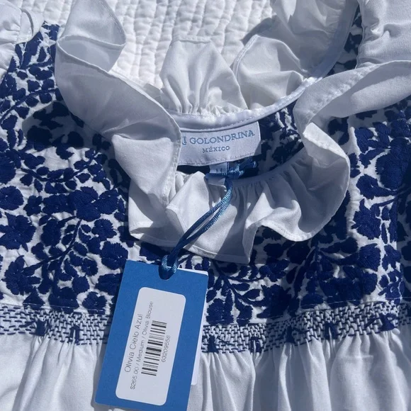 Mi Golondrina White Blouse with Navy Blue Embroidery - Picture 3 of 7